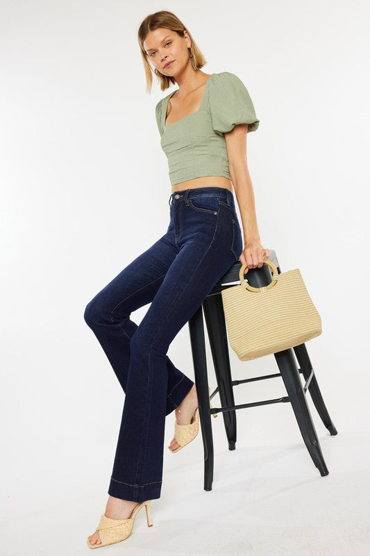 Kan Can High Rise Dark Wash Flare Jeans
