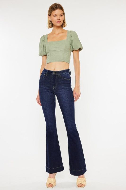 Kan Can High Rise Dark Wash Flare Jeans