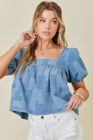 Patchwork Puff Sleeve Top