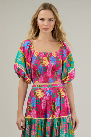 Marina Tropical Smocked Crop Top