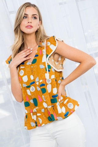 Abstract Print V-Neck Top - Livie James Boutiqueshirt