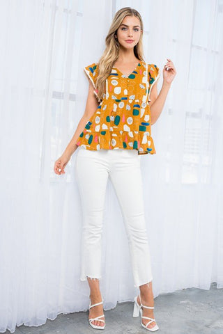 Abstract Print V-Neck Top - Livie James Boutiqueshirt