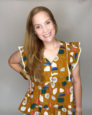 Abstract Print V-Neck Top - Livie James Boutiqueshirt