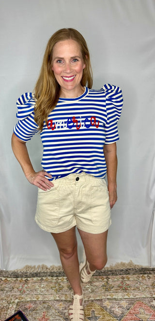 America Striped Puff Sleeve Top - Livie James Boutiqueshirt