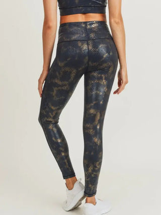 Black and Gold Snake Foil Print Leggings - Livie James Boutiqueleggings