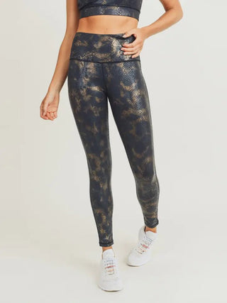 Black and Gold Snake Foil Print Leggings - Livie James Boutiqueleggings