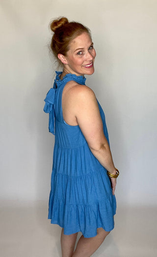 Blue Halter Tiered Dress - Livie James Boutique