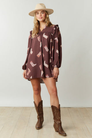 Brown Boot Scootin' Mini Dress - Livie James Boutiquedress