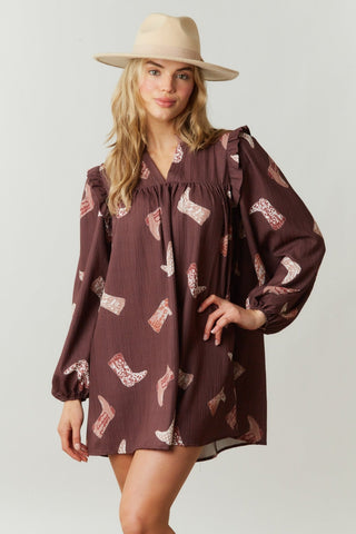 Brown Boot Scootin' Mini Dress - Livie James Boutiquedress