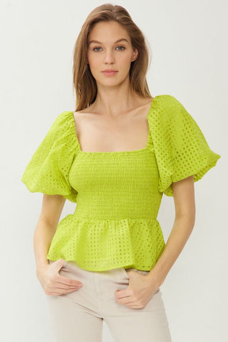 Bubble Sleeve Peplum Top - Livie James Boutique
