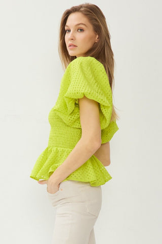 Bubble Sleeve Peplum Top - Livie James Boutique