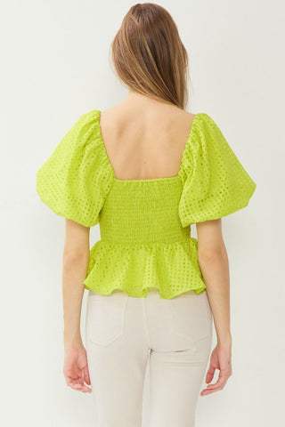 Bubble Sleeve Peplum Top - Livie James Boutique