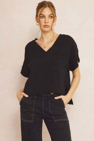 Casual Gauze Raw Hem Top - Livie James Boutiqueshirt