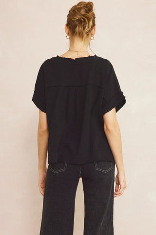 Casual Gauze Raw Hem Top - Livie James Boutiqueshirt