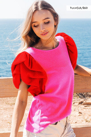 Colorblock Ruffle Sleeve Top - Livie James Boutiqueshirt