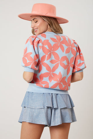 Coral Flowers Puff Sleeve Sweater Top - Livie James Boutiqueshirt