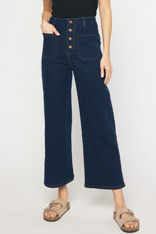 Dark Denim Wide Leg Cropped Jeans - Livie James BoutiquePants