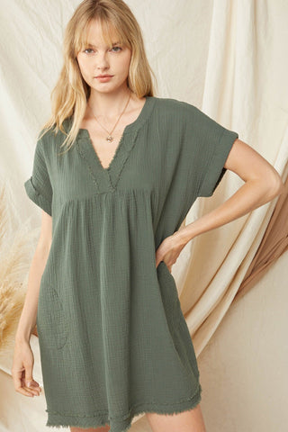 Distressed Sleeve Dress - Livie James Boutique