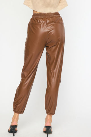 Drawstring Faux Leather Joggers - Livie James BoutiquePants