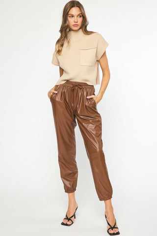 Drawstring Faux Leather Joggers - Livie James BoutiquePants