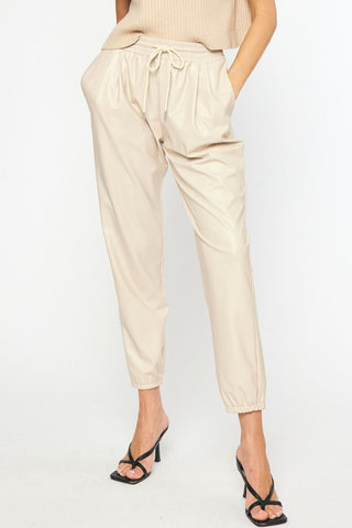 Drawstring Faux Leather Joggers - Livie James BoutiquePants