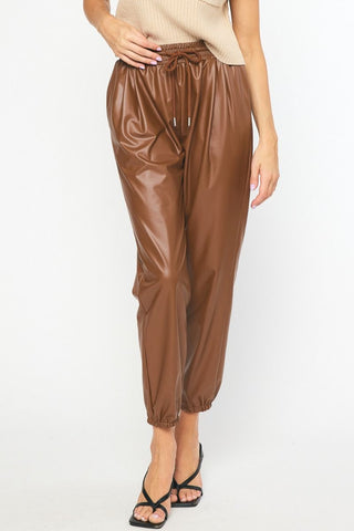 Drawstring Faux Leather Joggers - Livie James BoutiquePants