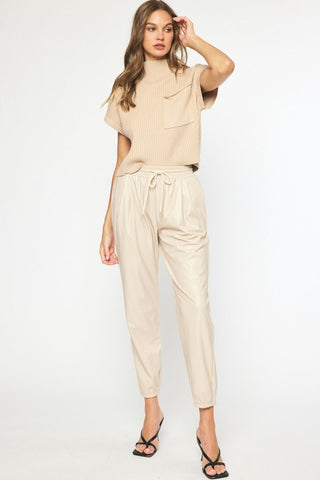 Drawstring Faux Leather Joggers - Livie James BoutiquePants