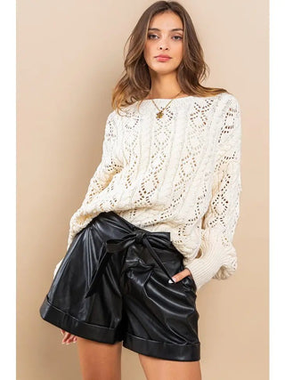 Eyelet Round Neck Sweater - Livie James Boutiquesweater