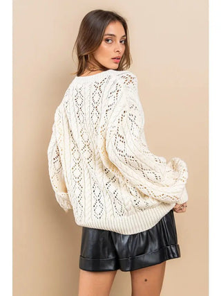 Eyelet Round Neck Sweater - Livie James Boutiquesweater