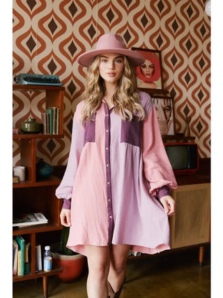 Forever Fall Color Block Gauze Shirt Dress - Livie James Boutiquedress