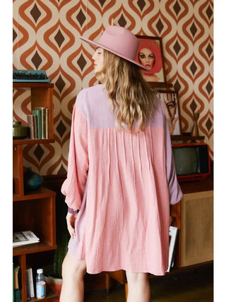 Forever Fall Color Block Gauze Shirt Dress - Livie James Boutiquedress