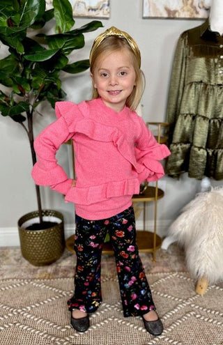 Girls Foil Flower Wide Leg Jeggings - Livie James Boutiqueleggings