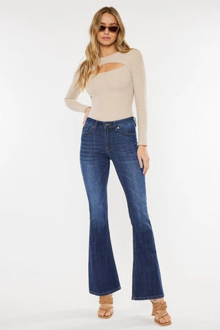KanCan Dark Petite Mid Rise Flare Jeans - Livie James BoutiqueJeans