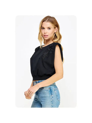 Lace Trim Muscle Knit Top - Livie James Boutiqueshirt