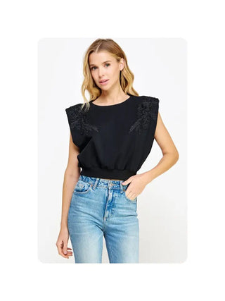 Lace Trim Muscle Knit Top - Livie James Boutiqueshirt