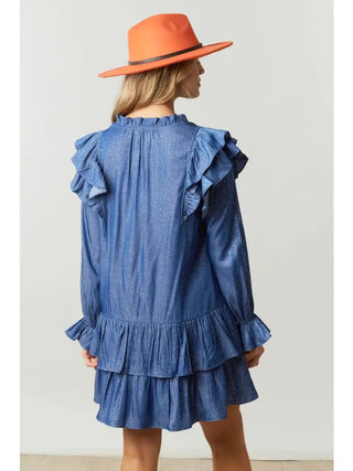 Lone Star Foil Chambray Long Sleeve Dress - Livie James Boutiquedress