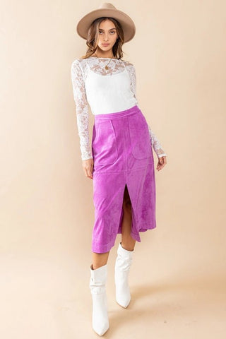 Magenta Suede Midi Skirt - Livie James Boutiqueskirt