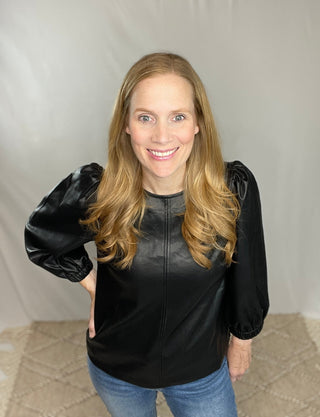 Midnight Faux Leather Top - Livie James Boutique