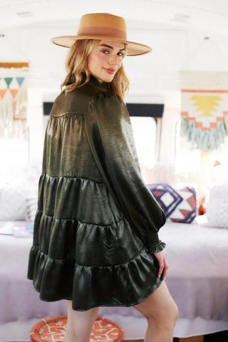Olive Satin Tiered Dress - Livie James Boutiquedress