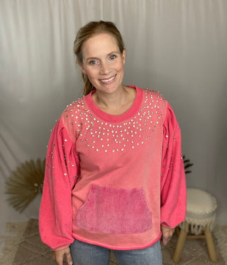Pink Crystal Pullover - Livie James Boutique