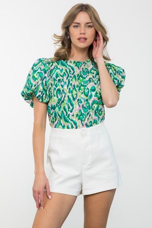 Puff Sleeve Abstract Print Top - Livie James Boutiqueshirt