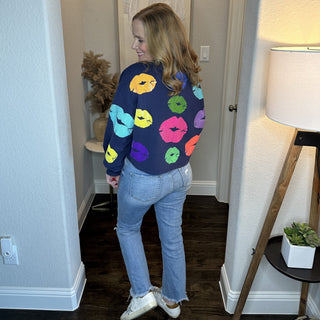 Queen of Sparkles Navy Kiss All Over Sweatshirt - Livie James Boutiqueshirt