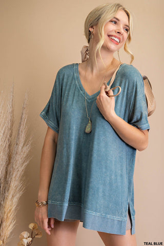 Rib Mixed Washed Knit Top - Livie James Boutique