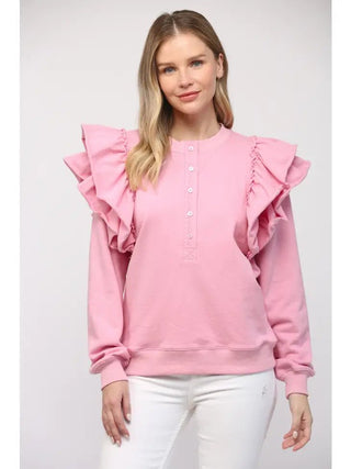 Ruffle Detail Washed Sweatshirt - Livie James Boutiqueshirt