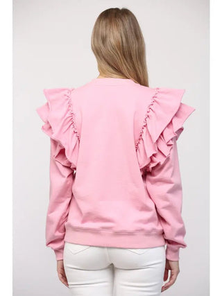 Ruffle Detail Washed Sweatshirt - Livie James Boutiqueshirt