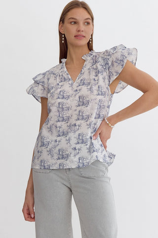Ruffle Sleeve Toile Top - Livie James Boutiqueshirt
