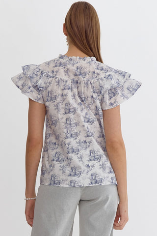 Ruffle Sleeve Toile Top - Livie James Boutiqueshirt
