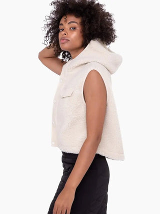 Sherpa Cropped Hoodie Vest - Livie James Boutiquevest