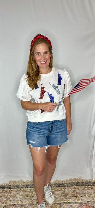 Statue of Liberty Puff Sleeve Crop Top - Livie James Boutiqueshirt