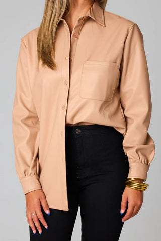 Tan Vegan Leather Shirt - Livie James Boutique